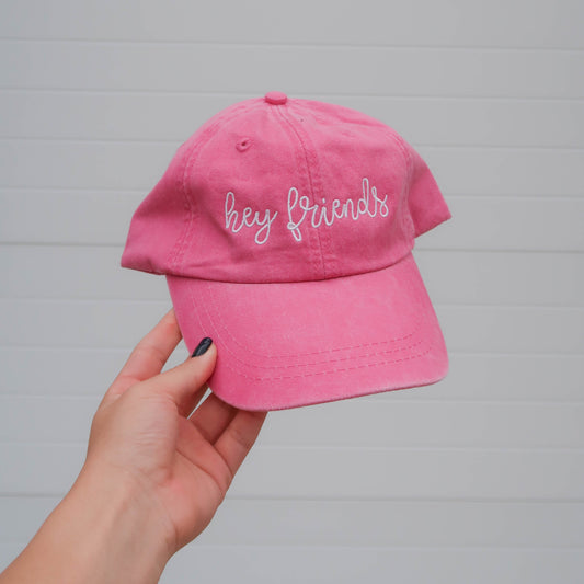 Hey Friends Embroidered Hat - Pink